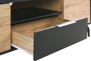 Beliani Szafka RTV czarna z jasnym drewnem ARKELY 6