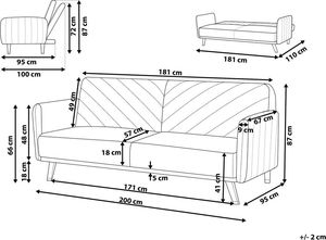 Beliani Sofa rozkładana welurowa bordowa SENJA 8