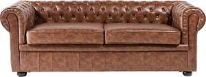 Beliani Sofa 3-osobowa ekoskóra brązowa CHESTERFIELD 1