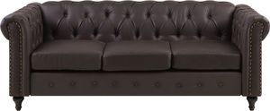 Beliani Sofa 3-osobowa ekoskóra ciemnobrązowa CHESTERFIELD 1