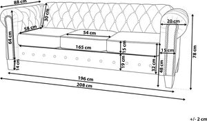 Beliani Sofa 3-osobowa proste nogi beżowa CHESTERFIELD 9