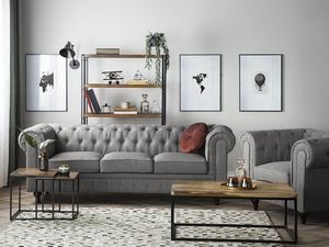 Beliani Sofa 3-osobowa duża jasnoszara CHESTERFIELD 2
