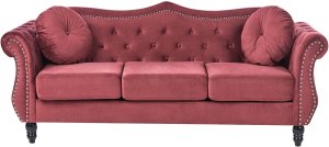 Beliani Sofa 3-osobowa welurowa bordowa SKIEN 8