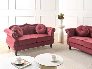 Beliani Sofa 2-osobowa welurowa bordowa SKIEN 2