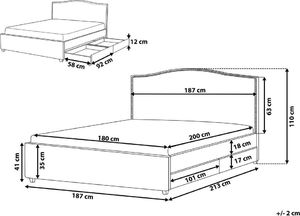 Beliani Łóżko z szufladami tapicerowane 180 x 200 cm szare MONTPELLIER 7