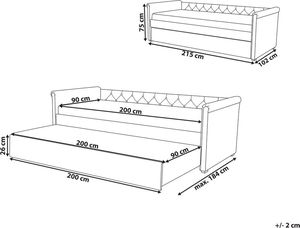 Beliani Łóżko wysuwane tapicerowane 90 x 200 cm ciemnoszare LIBOURNE 8