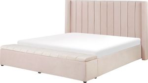 Beliani Łóżko welurowe z ławką 180 x 200 cm pastelowy róż NOYERS 4