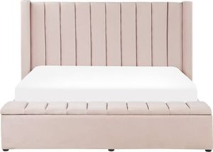 Beliani Łóżko welurowe z ławką 180 x 200 cm pastelowy róż NOYERS 5