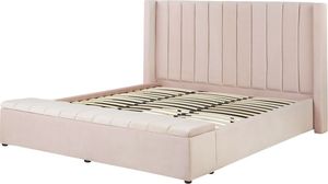 Beliani Łóżko welurowe z ławką 180 x 200 cm pastelowy róż NOYERS 7