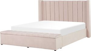 Beliani Łóżko welurowe z ławką 160 x 200 cm pastelowy róż NOYERS 4