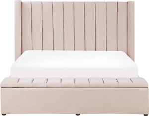 Beliani Łóżko welurowe z ławką 160 x 200 cm pastelowy róż NOYERS 6