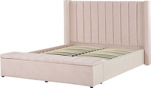 Beliani Łóżko welurowe z ławką 160 x 200 cm pastelowy róż NOYERS 7