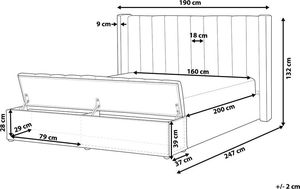Beliani Łóżko welurowe z ławką 160 x 200 cm pastelowy róż NOYERS 9