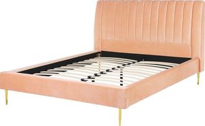 Beliani Łóżko welurowe 160 x 200 cm brzoskwiniowe MARVILLE 2