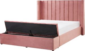 Beliani Łóżko welurowe z ławką 180 x 200 cm różowe NOYERS 1
