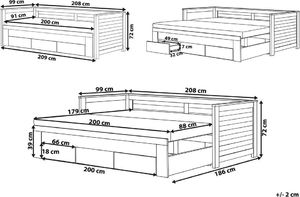 Beliani Łóżko wysuwane drewniane 90 x 200 cm szare CAHOR 7