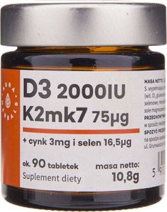Aura Herbals Witamina D3 D-3 2000 IU+ K2 K-2 75g + cynk zinc 3mg + selen selenium 16,5g 90 tabletek 10,8g Aura Herbals 1