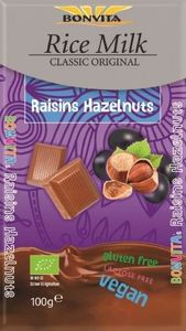 BONVITA Czekolada z rodzynkami i orzechami bez laktozy bezglutenowa (na napoju ryżowym) BIO 100 g - BONVITA 1