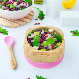 ECO RASCALS ECORASCALS* Miseczka Bambusowa głęboka różowa z przyssawką i łyżeczką 5