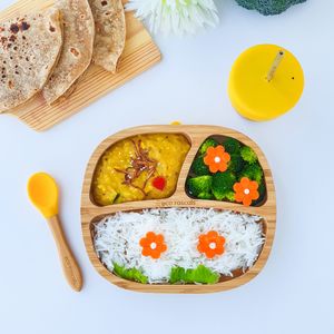 ECO RASCALS ECORASCALS* Miseczka trójdzielna Bambusowa żółta z przyssawką 3