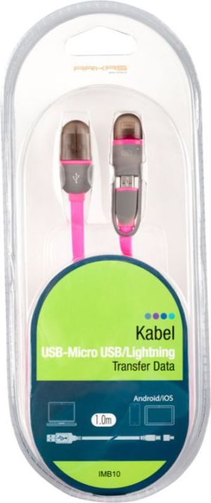 Kabel USB Arkas USB-A - microUSB + Lightning 1 m Różowy 4