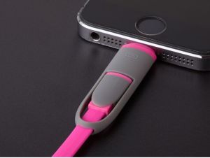 Kabel USB Arkas USB-A - microUSB + Lightning 1 m Różowy 5