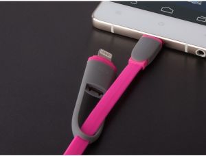 Kabel USB Arkas USB-A - microUSB + Lightning 1 m Różowy 6
