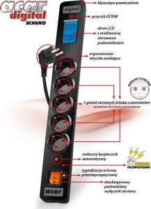 Listwa zasilająca Acar Digital przeciwprzepięciowa 5 gniazd 5 m czarna (W1660) 2