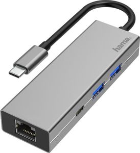 HUB USB Hama 1x RJ-45 1x USB-C PD  + 2x USB-A 3.2 Gen1 (002001080000) 1