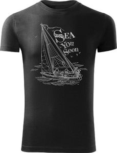 Topslang Koszulka żeglarska z jachtem męska czarna SLIM L 1