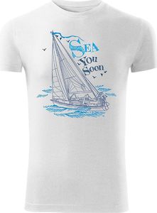 Topslang Koszulka żeglarska z jachtem męska biała SLIM S 1