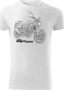 Topslang Koszulka motocyklowa z motocyklem SUZUKI SV 650 męska biała SLIM XL 1