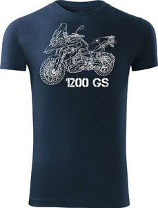 Topslang Koszulka motocyklowa z motocyklem BMW GS 1200 męska granatowa SLIM XXL 1