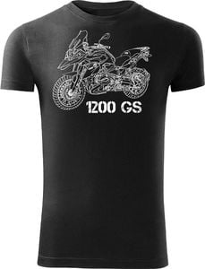 Topslang Koszulka motocyklowa z motocyklem BMW GS 1200 męska czarna SLIM XL 1