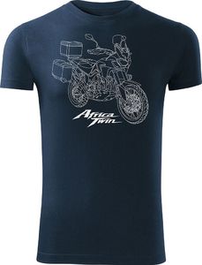 Topslang Koszulka motocyklowa z motocyklem Honda Africa Twin męska granatowa SLIM XL 1