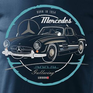 Topslang Koszulka z samochodem Mercedes 300 SL GULLWING męska granatowa SLIM M 2