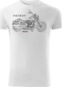 Topslang Koszulka motocyklowa z motocyklem HARLEY DAVIDSON FATBOY męska biała SLIM S 1