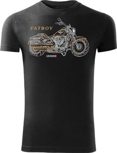 Topslang Koszulka motocyklowa z motocyklem HARLEY DAVIDSON FATBOY męska czarna SLIM S 1