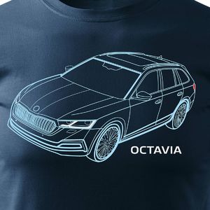 Topslang Koszulka z samochodem Skoda Octavia męska granatowa SLIM S 2