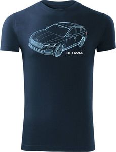 Topslang Koszulka z samochodem Skoda Octavia męska granatowa SLIM XL 1