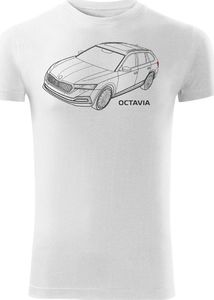 Topslang Koszulka z samochodem Skoda Octavia męska biała SLIM M 1