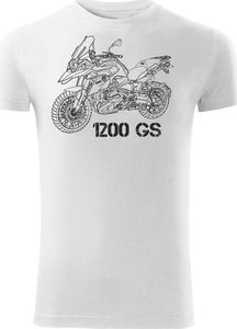 Topslang Koszulka motocyklowa z motocyklem BMW GS 1200 męska biała SLIM L 1