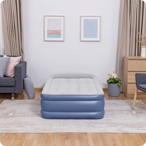 Bestway Materac Dmuchany Jednoosobowy Welurowy Szary Granatowy 4