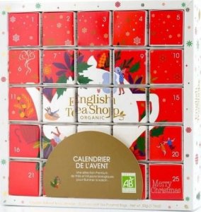 Kalendarz adwentowy English Tea Shop Zestaw herbatek świątecznych Red Puzzle 25 piramidek Bio 50g 3