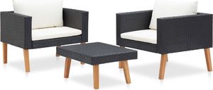 vidaXL 3-cz. ogrodowy zestaw wypoczynkowy, poduszki, rattan PE, czarny 3