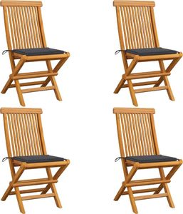 vidaXL Krzesła ogrodowe, antracytowe poduszki, 4 szt., drewno tekowe 1