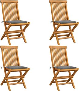 vidaXL Krzesła ogrodowe, szare poduszki, 4 szt., lite drewno tekowe 1