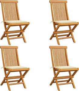 vidaXL Krzesła ogrodowe, kremowe poduszki, 4 szt., lite drewno tekowe 1