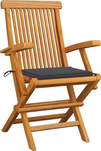 vidaXL Krzesła ogrodowe, antracytowe poduszki, 4 szt., drewno tekowe 2