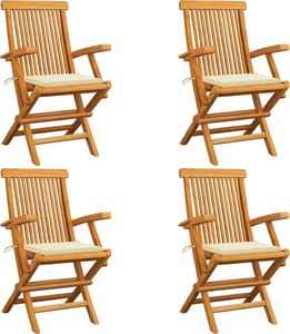 vidaXL Krzesła ogrodowe, kremowe poduszki, 4 szt., lite drewno tekowe 1
